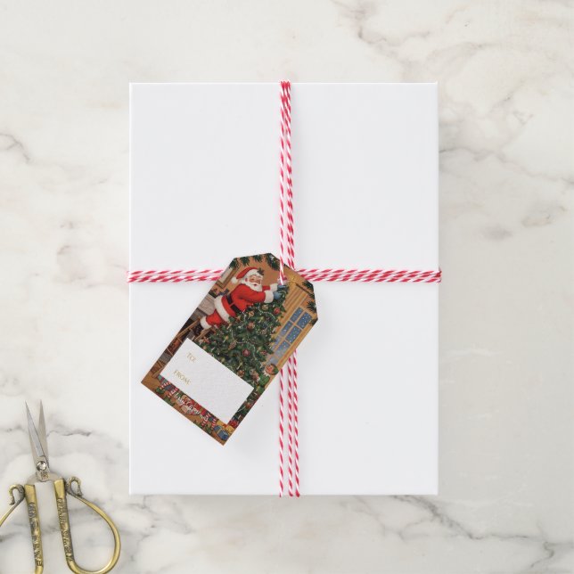 Vintage Santa Christmas Gift Tag (With Twine)