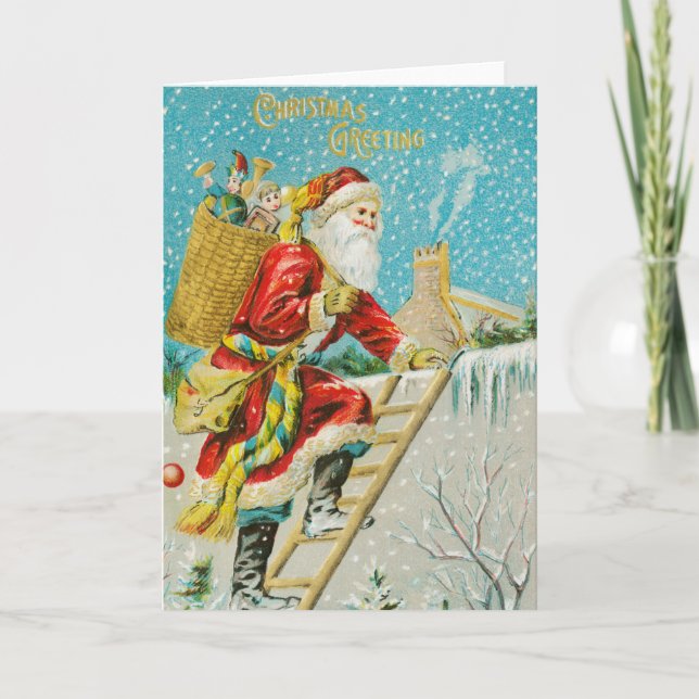 Vintage Santa Christmas Greeting Card (Front)