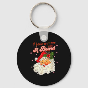 Vintage Santa Christmas I Love A Man With A Beard Key Ring