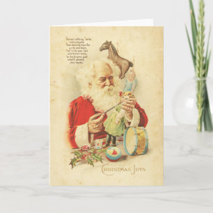 Vintage Santa Christmas Joy Holiday Wishes Toys Card