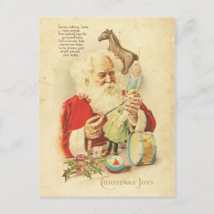Vintage Santa Christmas Joy Holiday Wishes Toys Postcard