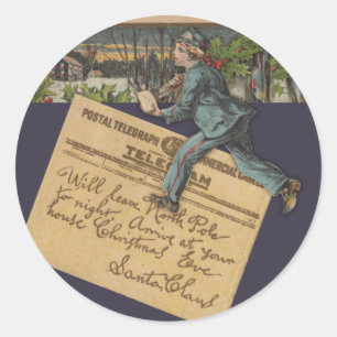 Vintage Santa Christmas Letter Classic Round Sticker