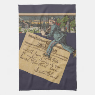 Vintage Santa Christmas Letter Tea Towel
