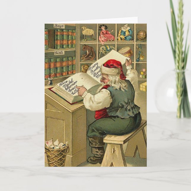 Vintage Santa Christmas List Note Card (Front)