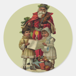 Vintage Santa Christmas Music Singing Classic Round Sticker