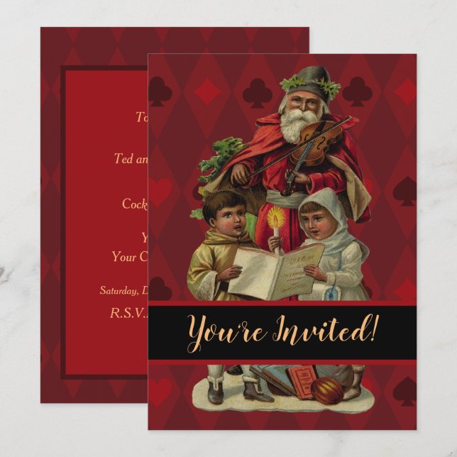 Vintage Santa Christmas Music Singing Invitation (Front/Back)