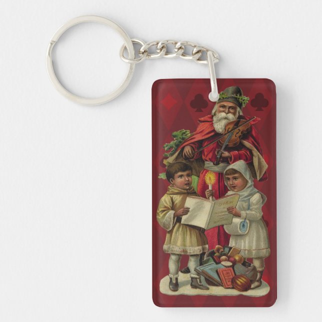 Vintage Santa Christmas Music Singing Key Ring (Front)