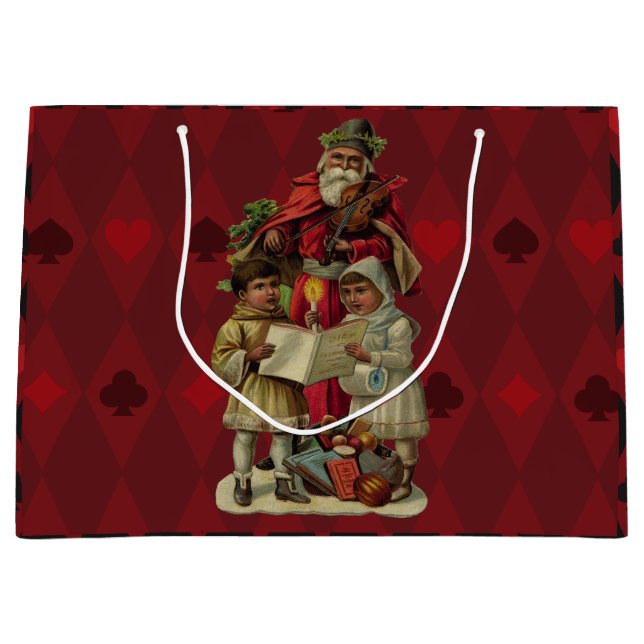 Vintage Santa Christmas Music Singing Large Gift Bag (Front)