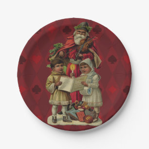Vintage Santa Christmas Music Singing Paper Plate