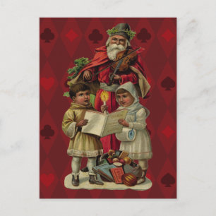 Vintage Santa Christmas Music Singing Postcard