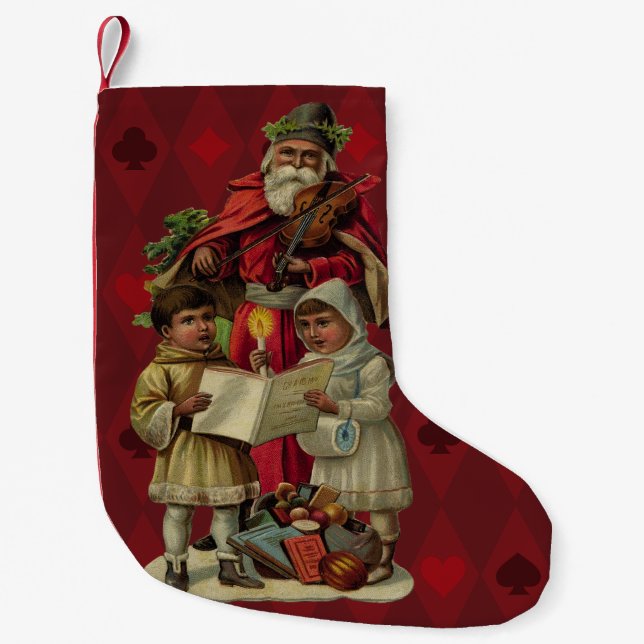 Vintage Santa Christmas Music Singing Small Christmas Stocking (Front)