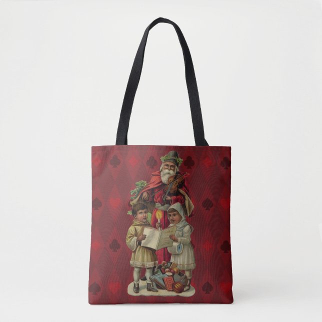 Vintage Santa Christmas Music Singing Tote Bag (Front)