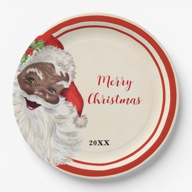 Vintage Santa Christmas Party Paper Plate (Front)