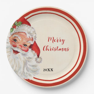 Vintage Santa Christmas Party Paper Plate
