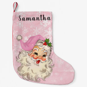 Vintage Santa Christmas Pink  Small Christmas Stocking