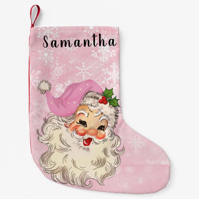 Vintage Santa Christmas Pink  Small Christmas Stocking (Front)