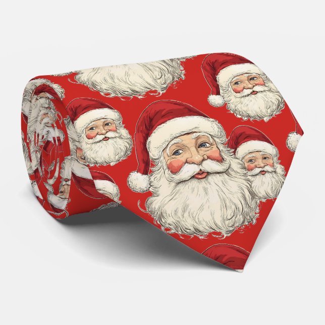 Vintage Santa Christmas Red Tie (Rolled)