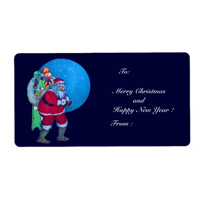 VINTAGE SANTA,CHRISTMAS SACK ,TOYS IN STARRY SKY (Front)