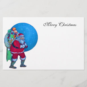 VINTAGE SANTA,CHRISTMAS SACK ,TOYS IN STARRY SKY STATIONERY