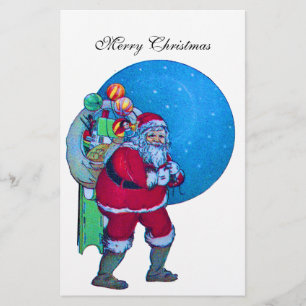 VINTAGE SANTA,CHRISTMAS SACK ,TOYS IN STARRY SKY STATIONERY