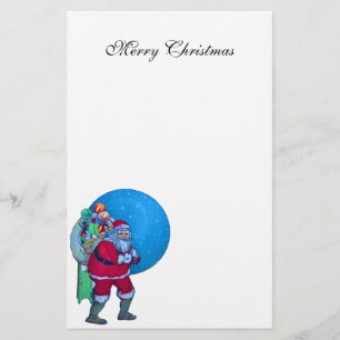 VINTAGE SANTA,CHRISTMAS SACK ,TOYS IN STARRY SKY STATIONERY