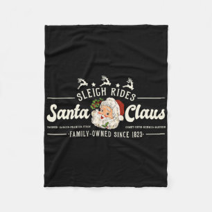 Vintage Santa Christmas Sleigh Rides Reindeer Retr Fleece Blanket