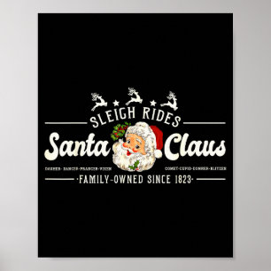 Vintage Santa Christmas Sleigh Rides Reindeer Retr Poster