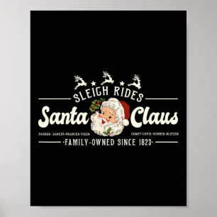 Vintage Santa Christmas Sleigh Rides Reindeer Retr Poster