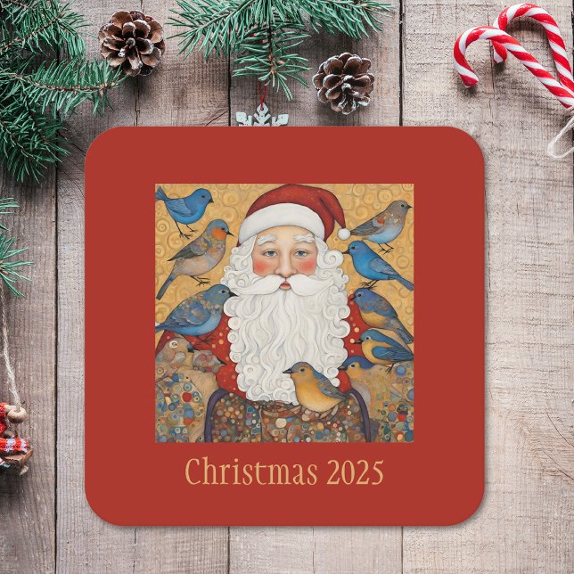 Vintage Santa Christmas  Square Paper Coaster (Creator Uploaded)