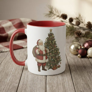 Vintage Santa & Christmas Tree Mug