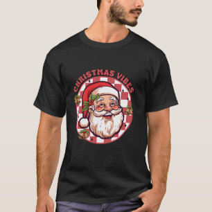 Vintage Santa Christmas Vibes Buffalo Plaid Santa  T-Shirt