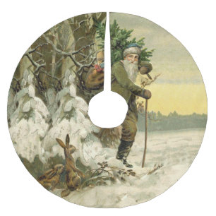 Vintage Santa Christmas Victorian Holiday Brushed Polyester Tree Skirt