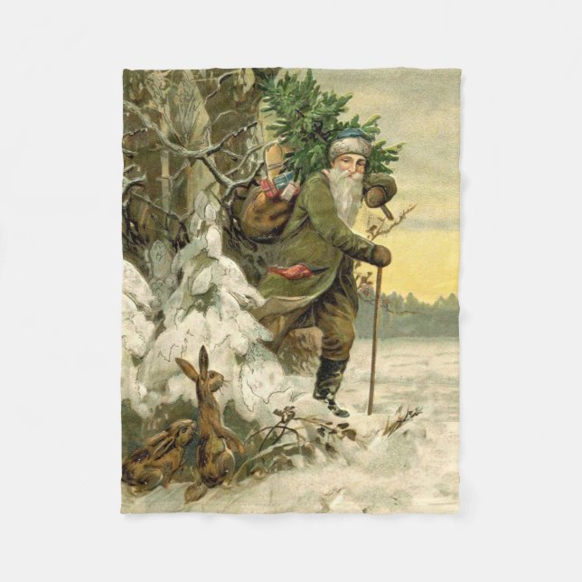 Vintage Santa Christmas Victorian Holiday Fleece Blanket (Front)