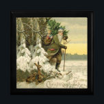 Vintage Santa Christmas Victorian Holiday Gift Box<br><div class="desc">It's Christmas! For a very old fashioned holiday,  this vintage image is from a Victorian postcard,  showing Santa claus with his brand new Christmas tree.</div>