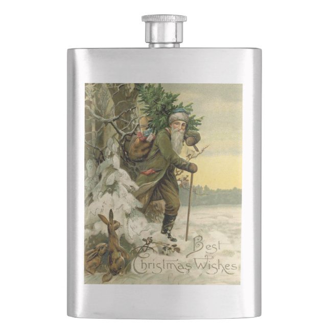 Vintage Santa Christmas Victorian Holiday Hip Flask (Front)
