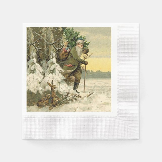 Vintage Santa Christmas Victorian Holiday Napkin (Front)