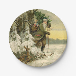 Vintage Santa Christmas Victorian Holiday Paper Plate