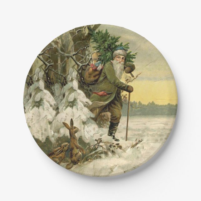 Vintage Santa Christmas Victorian Holiday Paper Plate (Front)