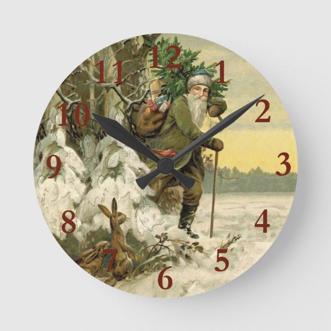 Vintage Santa Christmas Victorian Holiday Round Clock (Front)