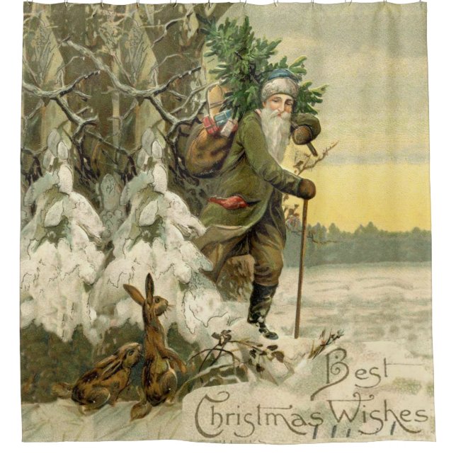 Vintage Santa Christmas Victorian Holiday Shower Curtain (Front)