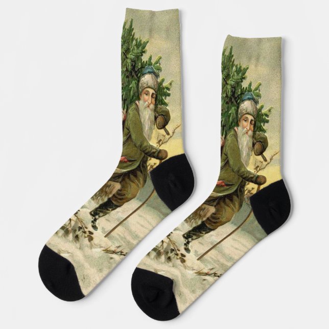 Vintage Santa Christmas Victorian Holiday Socks (Left)