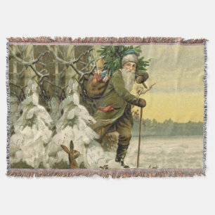 Vintage Santa Christmas Victorian Holiday Throw Blanket