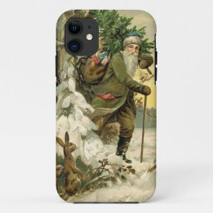 Vintage Santa Christmas Victorian Holiday Tree  iPhone 11 Case