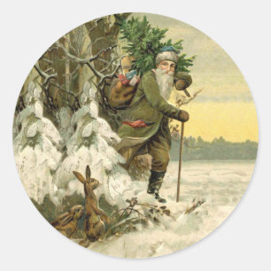 Vintage Santa Christmas Victorian Holiday Tree  Classic Round Sticker