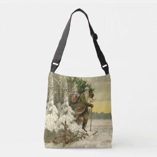 Vintage Santa Christmas Victorian Holiday Tree  Crossbody Bag
