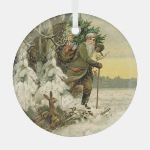 Vintage Santa Christmas Victorian Holiday Tree  Glass Tree Decoration