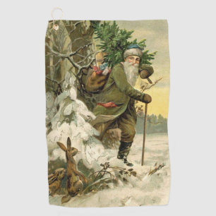Vintage Santa Christmas Victorian Holiday Tree Golf Towel