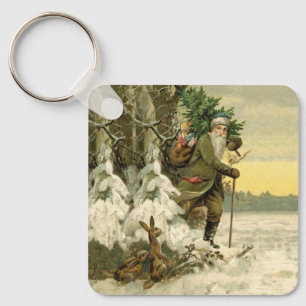 Vintage Santa Christmas Victorian Holiday Tree  Key Ring
