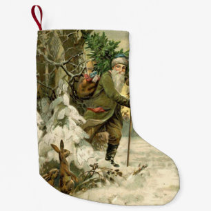 Vintage Santa Christmas Victorian Holiday Tree  Small Christmas Stocking