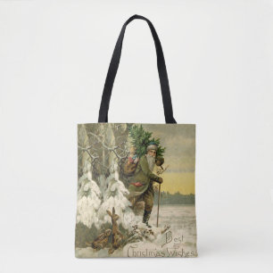 Vintage Santa Christmas Victorian Holiday Tree Tote Bag